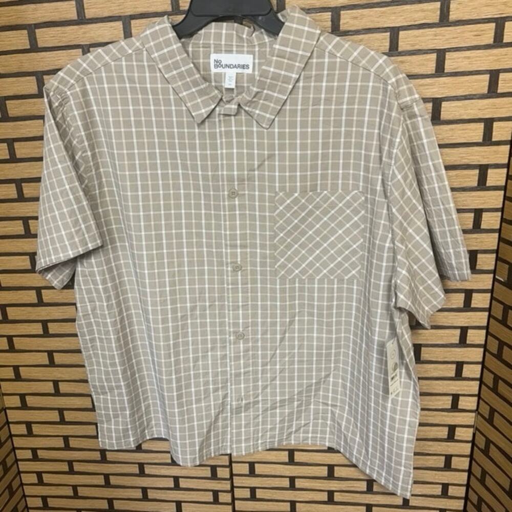 No‎ Boundaries Tan Plaid Button Down Size 2XL